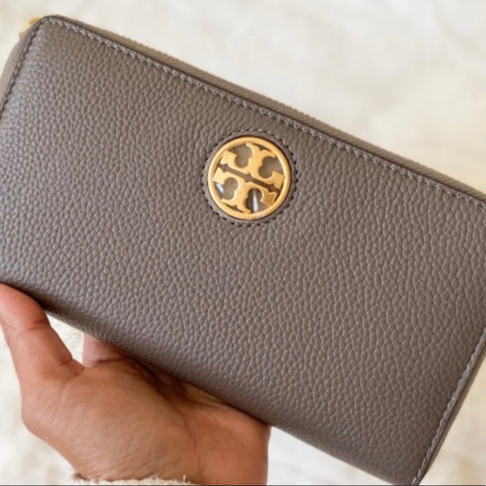 Tory Burch Gray Wallet with Gold Logo